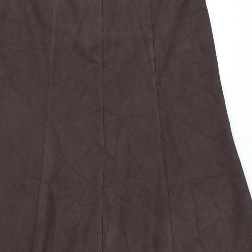 Marks and Spencer Womens Brown Polyester Flare Skirt Size 20 Zip - Suede effect