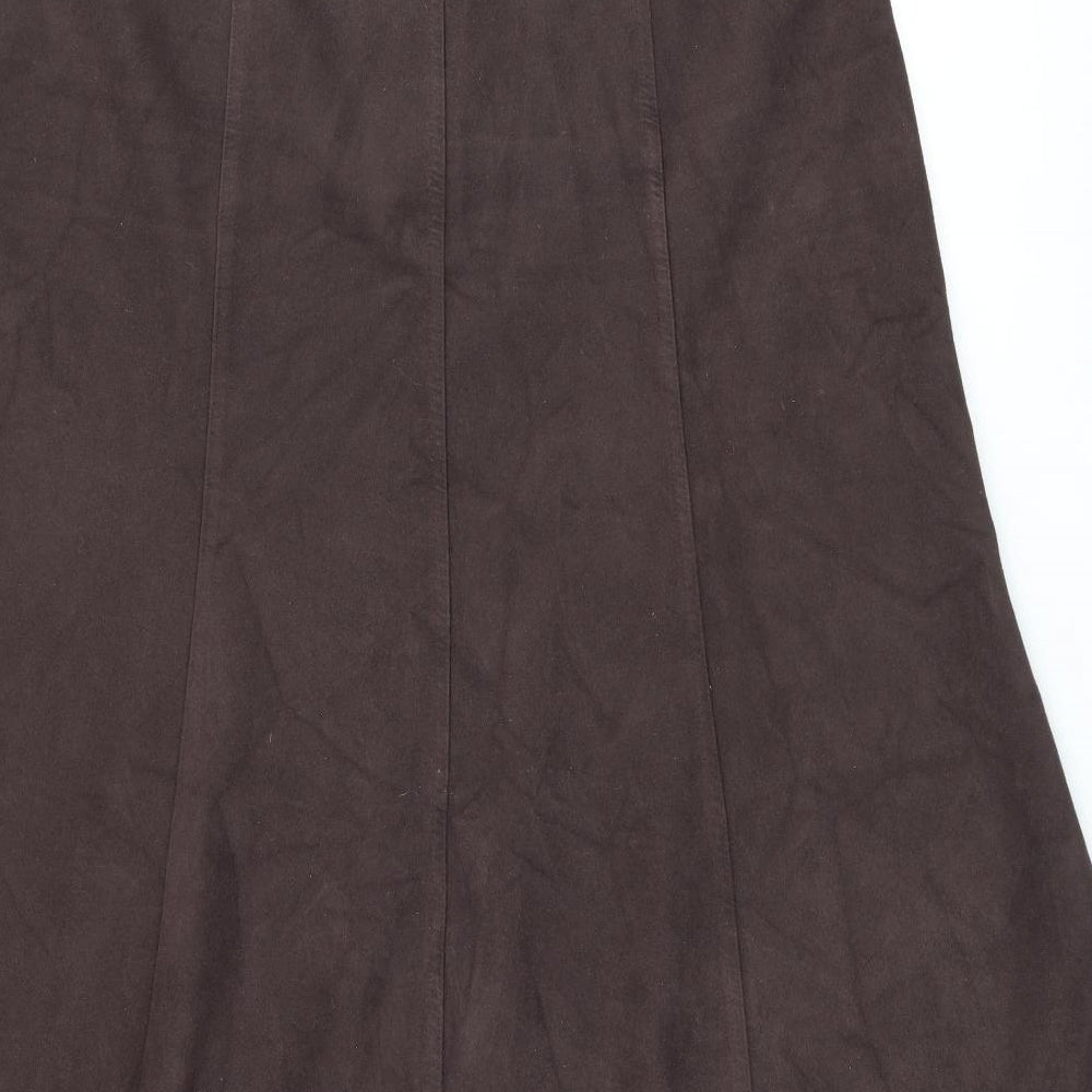 Marks and Spencer Womens Brown Polyester Flare Skirt Size 20 Zip - Suede effect