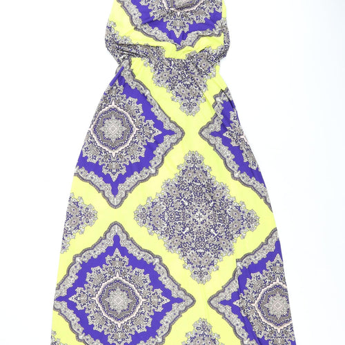 Boohoo Womens Yellow Geometric Polyester Maxi Size 8 Scoop Neck Pullover