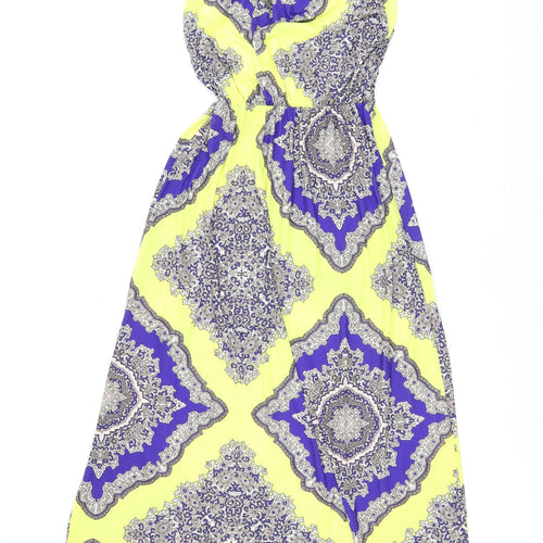 Boohoo Womens Yellow Geometric Polyester Maxi Size 8 Scoop Neck Pullover