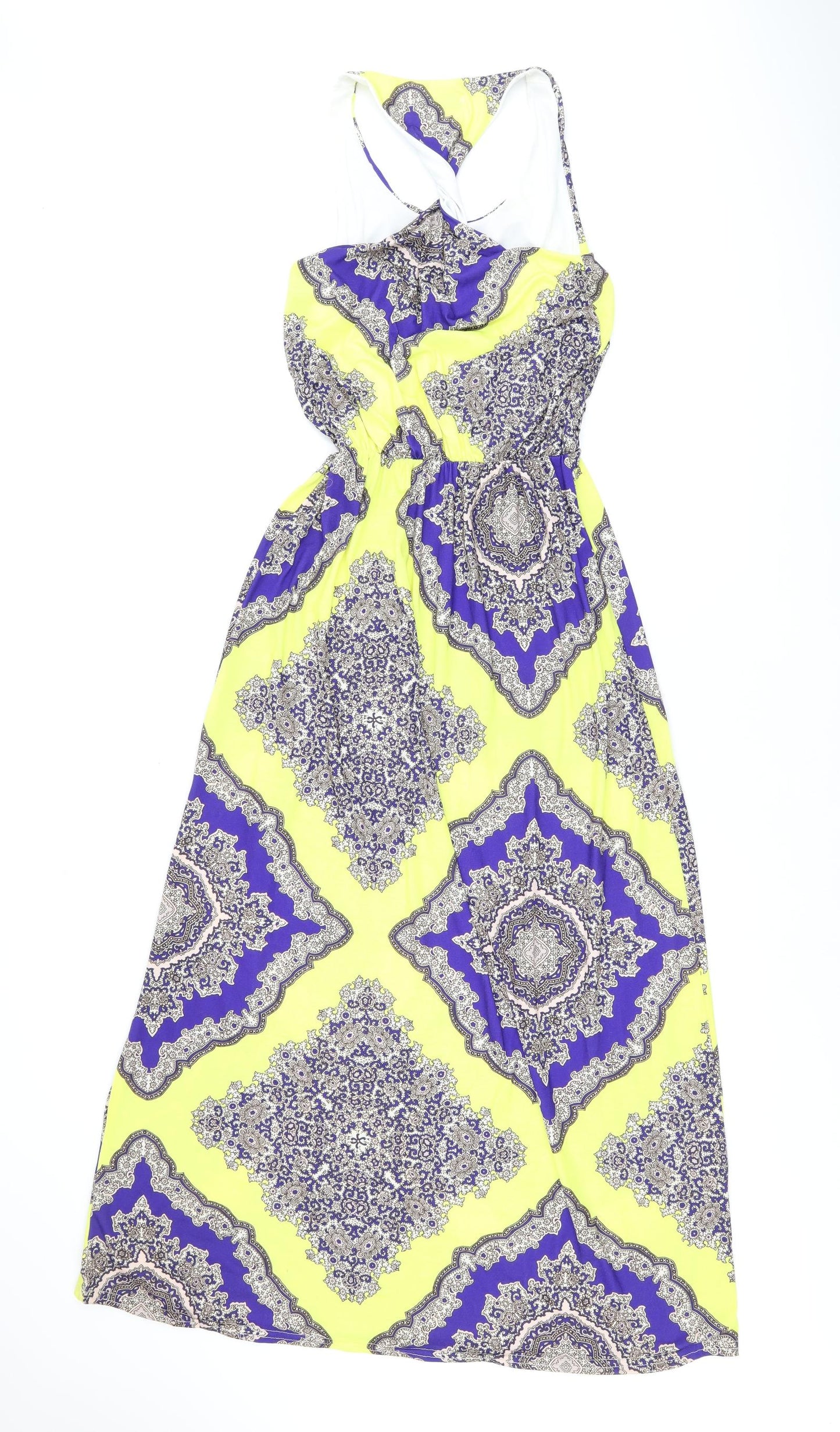Boohoo Womens Yellow Geometric Polyester Maxi Size 8 Scoop Neck Pullover