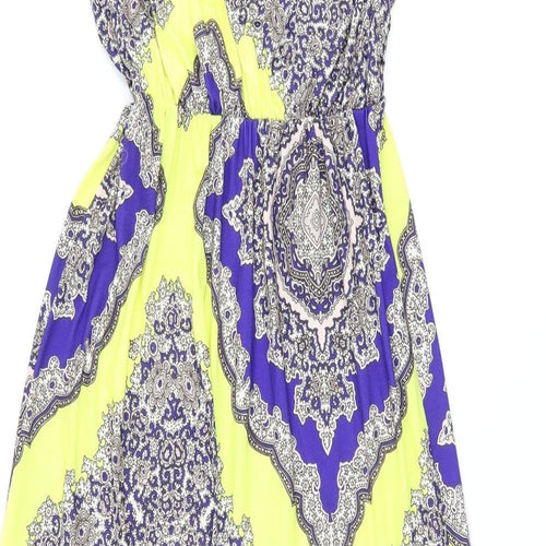 Boohoo Womens Yellow Geometric Polyester Maxi Size 8 Scoop Neck Pullover