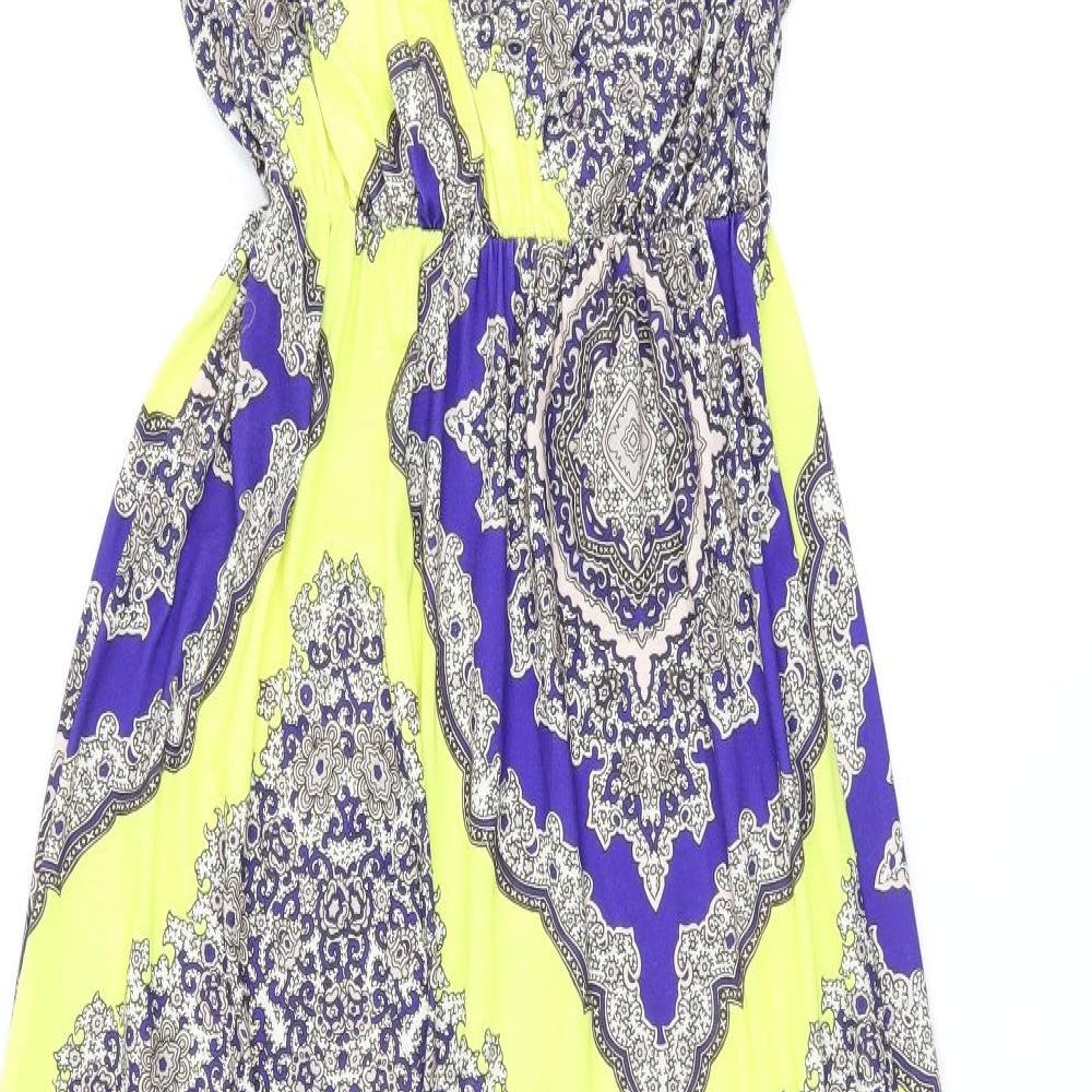 Boohoo Womens Yellow Geometric Polyester Maxi Size 8 Scoop Neck Pullover