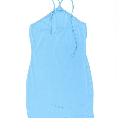 PRETTYLITTLETHING Womens Blue Polyester Bodycon Size 14 Halter Pullover