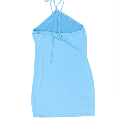 PRETTYLITTLETHING Womens Blue Polyester Bodycon Size 14 Halter Pullover