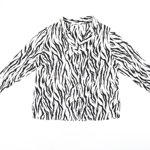 Very Womens White Animal Print Viscose Jersey Button-Up Size 14 Collared - Zebra print