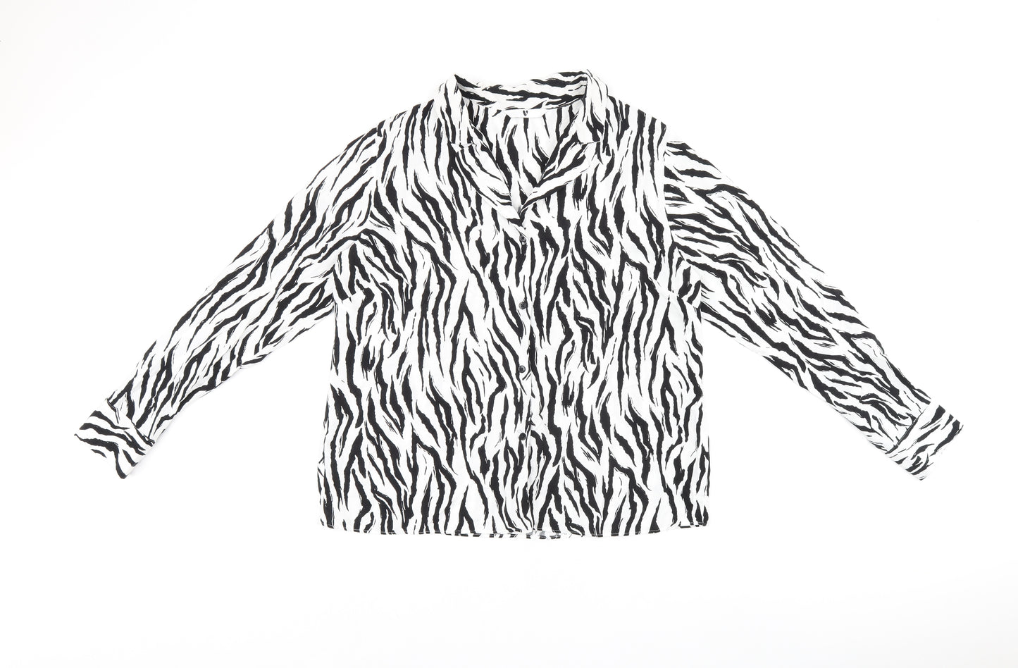Very Womens White Animal Print Viscose Jersey Button-Up Size 14 Collared - Zebra print