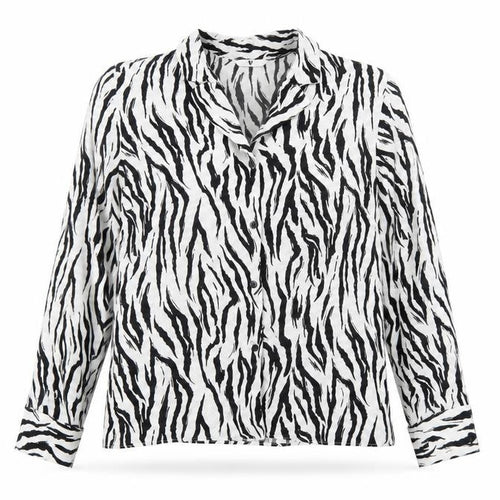 Very Womens White Animal Print Viscose Jersey Button-Up Size 14 Collared - Zebra print