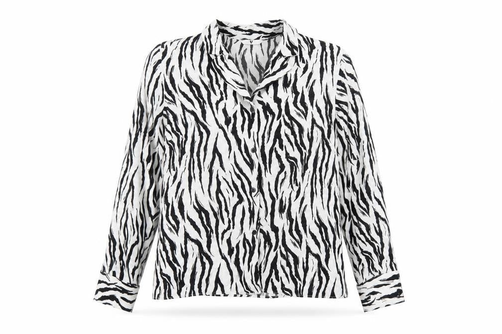 Very Womens White Animal Print Viscose Jersey Button-Up Size 14 Collared - Zebra print