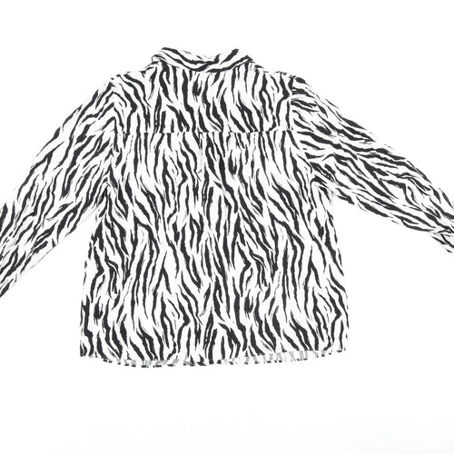 Very Womens White Animal Print Viscose Jersey Button-Up Size 14 Collared - Zebra print