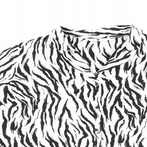 Very Womens White Animal Print Viscose Jersey Button-Up Size 14 Collared - Zebra print