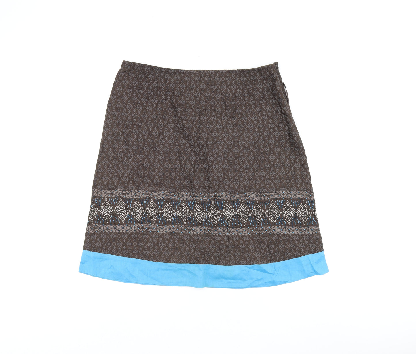 In Extenso Womens Brown Geometric Cotton A-Line Skirt Size 12 Zip