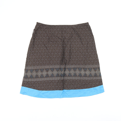 In Extenso Womens Brown Geometric Cotton A-Line Skirt Size 12 Zip
