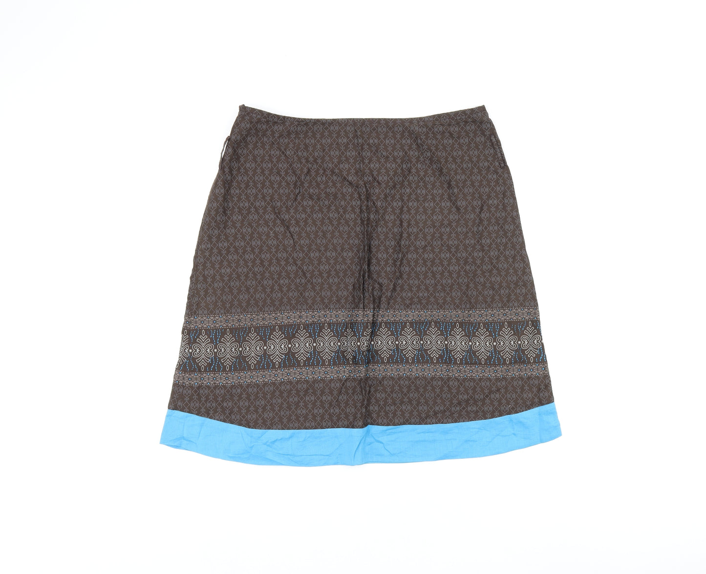 In Extenso Womens Brown Geometric Cotton A-Line Skirt Size 12 Zip