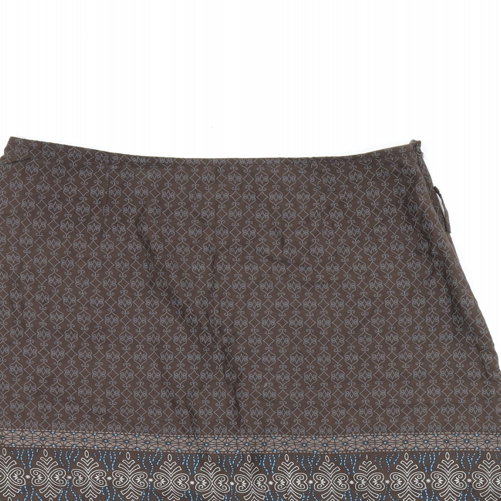 In Extenso Womens Brown Geometric Cotton A-Line Skirt Size 12 Zip