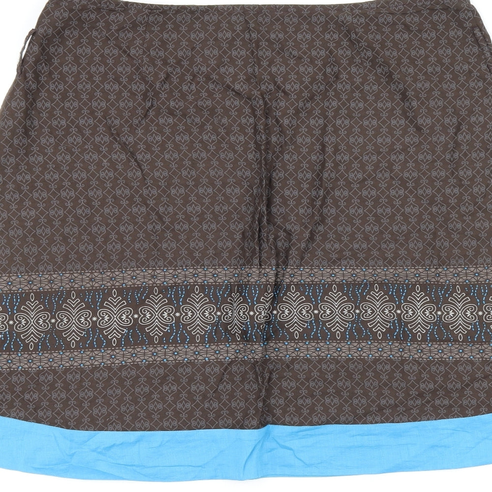 In Extenso Womens Brown Geometric Cotton A-Line Skirt Size 12 Zip