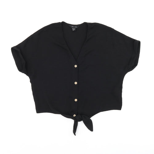 New Look Womens Black Polyester Basic Blouse Size 10 V-Neck