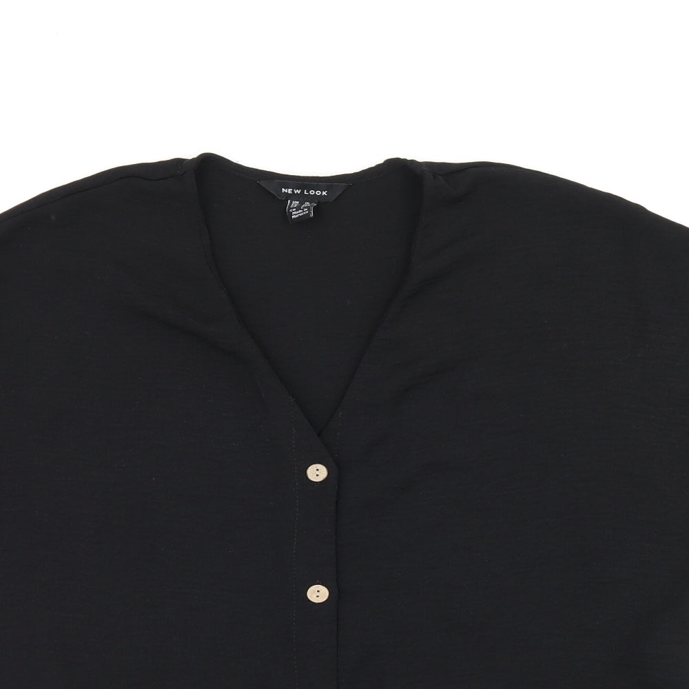 New Look Womens Black Polyester Basic Blouse Size 10 V-Neck