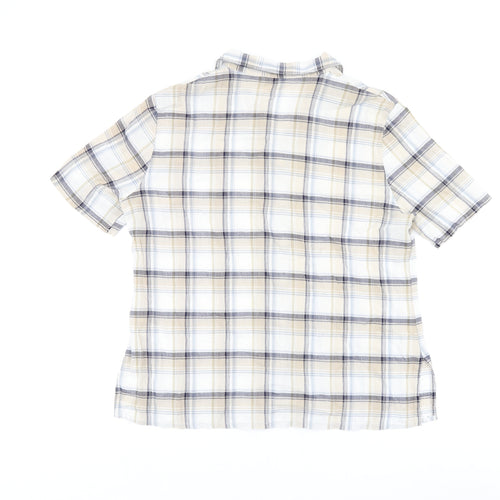 Marks and Spencer Womens Beige Plaid Cotton Basic Button-Up Size 16 Collared