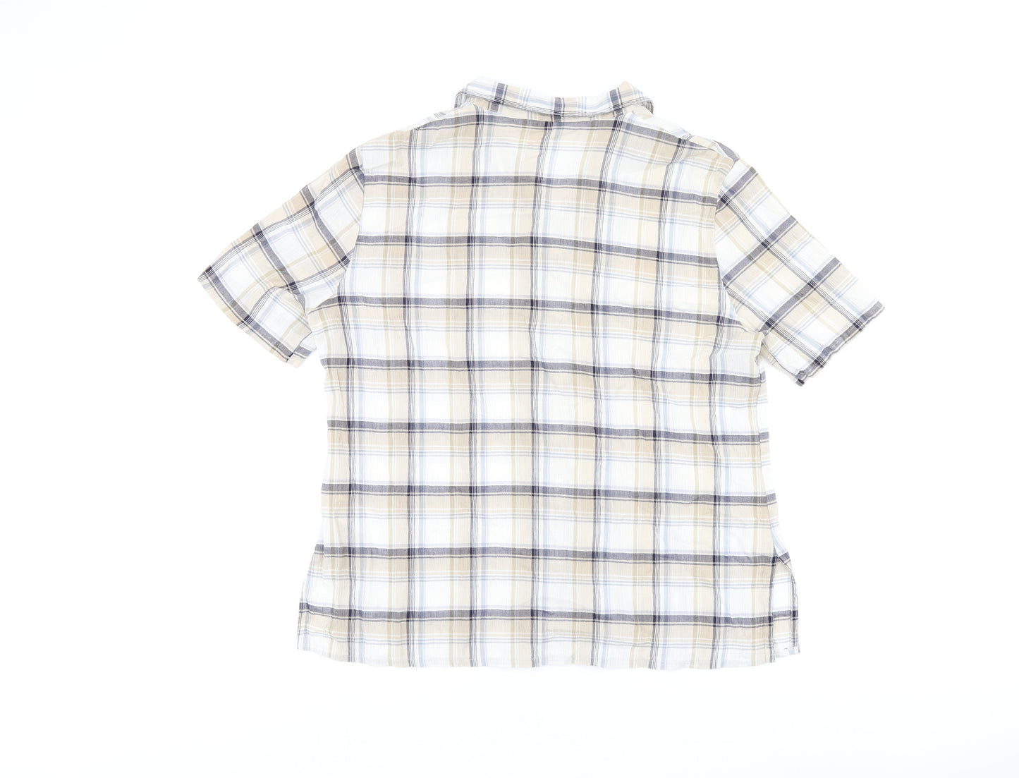 Marks and Spencer Womens Beige Plaid Cotton Basic Button-Up Size 16 Collared