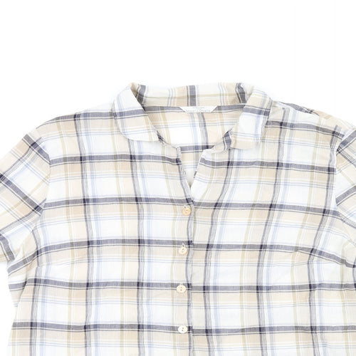 Marks and Spencer Womens Beige Plaid Cotton Basic Button-Up Size 16 Collared