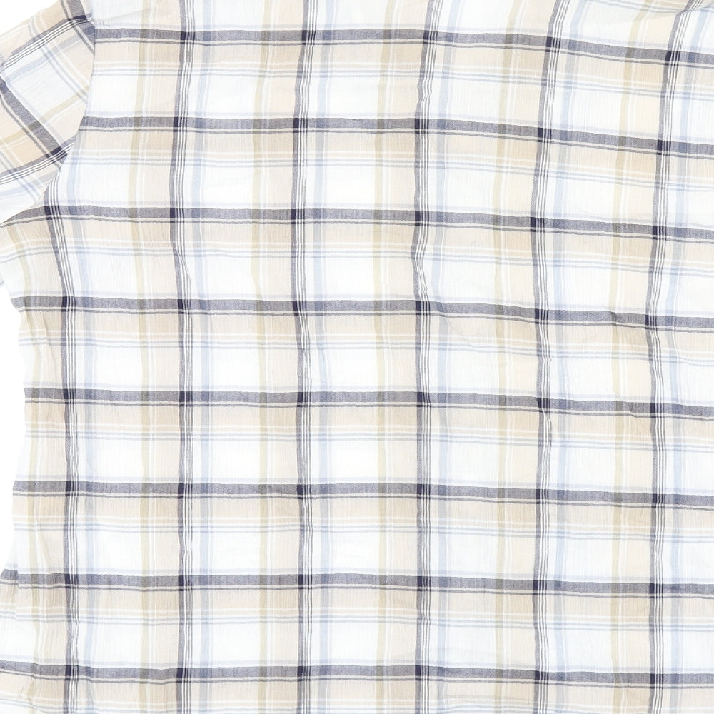 Marks and Spencer Womens Beige Plaid Cotton Basic Button-Up Size 16 Collared