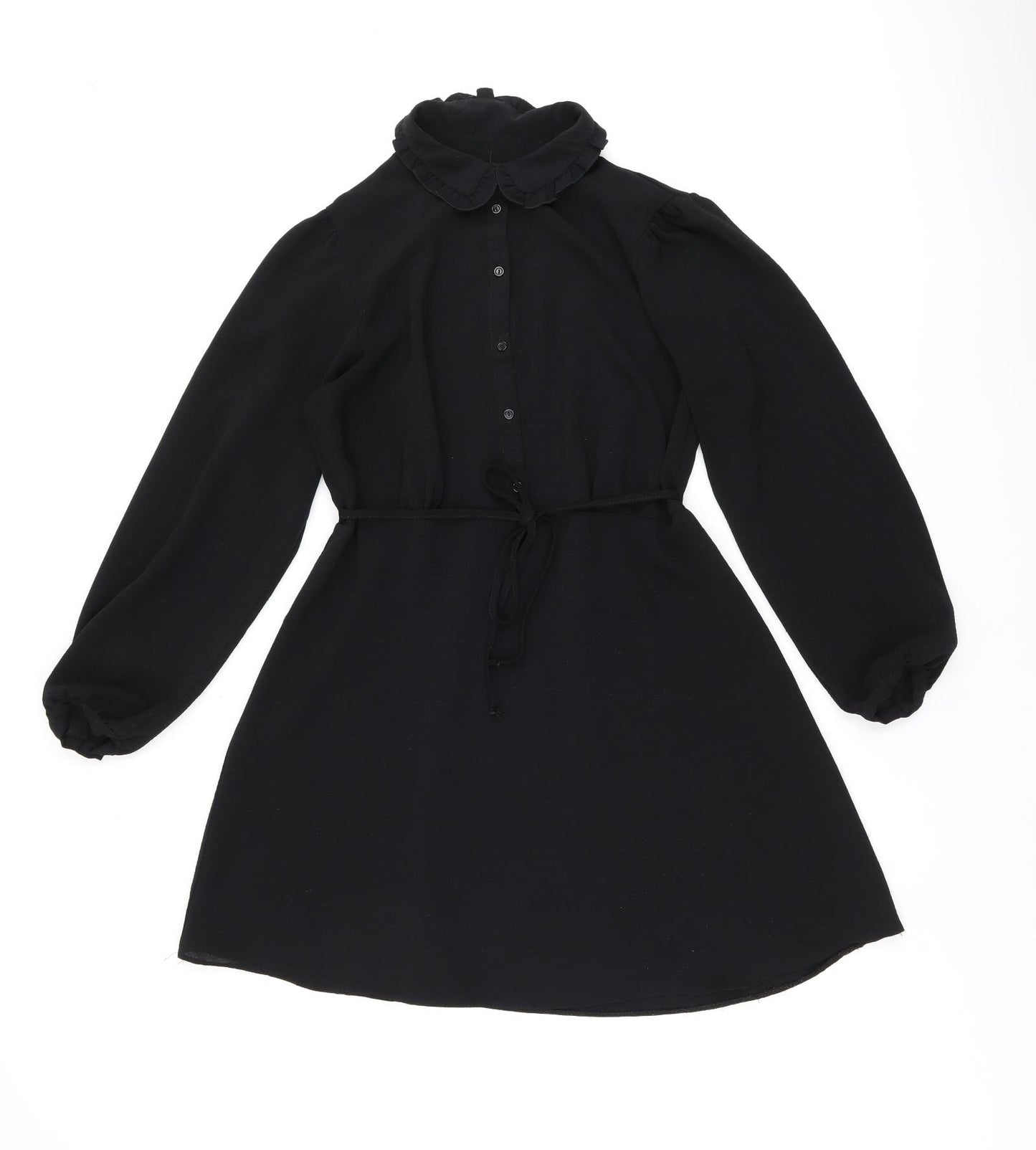 New Look Womens Black Polyester Skater Dress Size 12 Collared Button