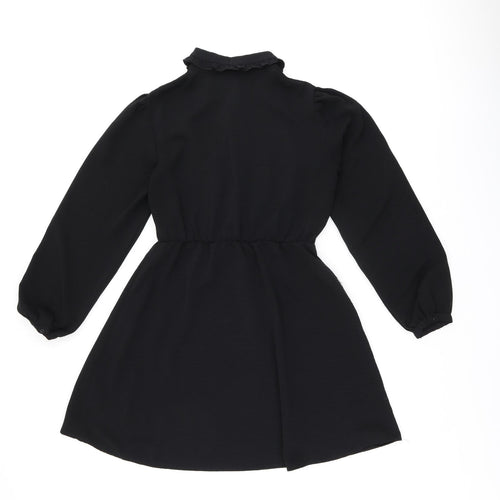 New Look Womens Black Polyester Skater Dress Size 12 Collared Button