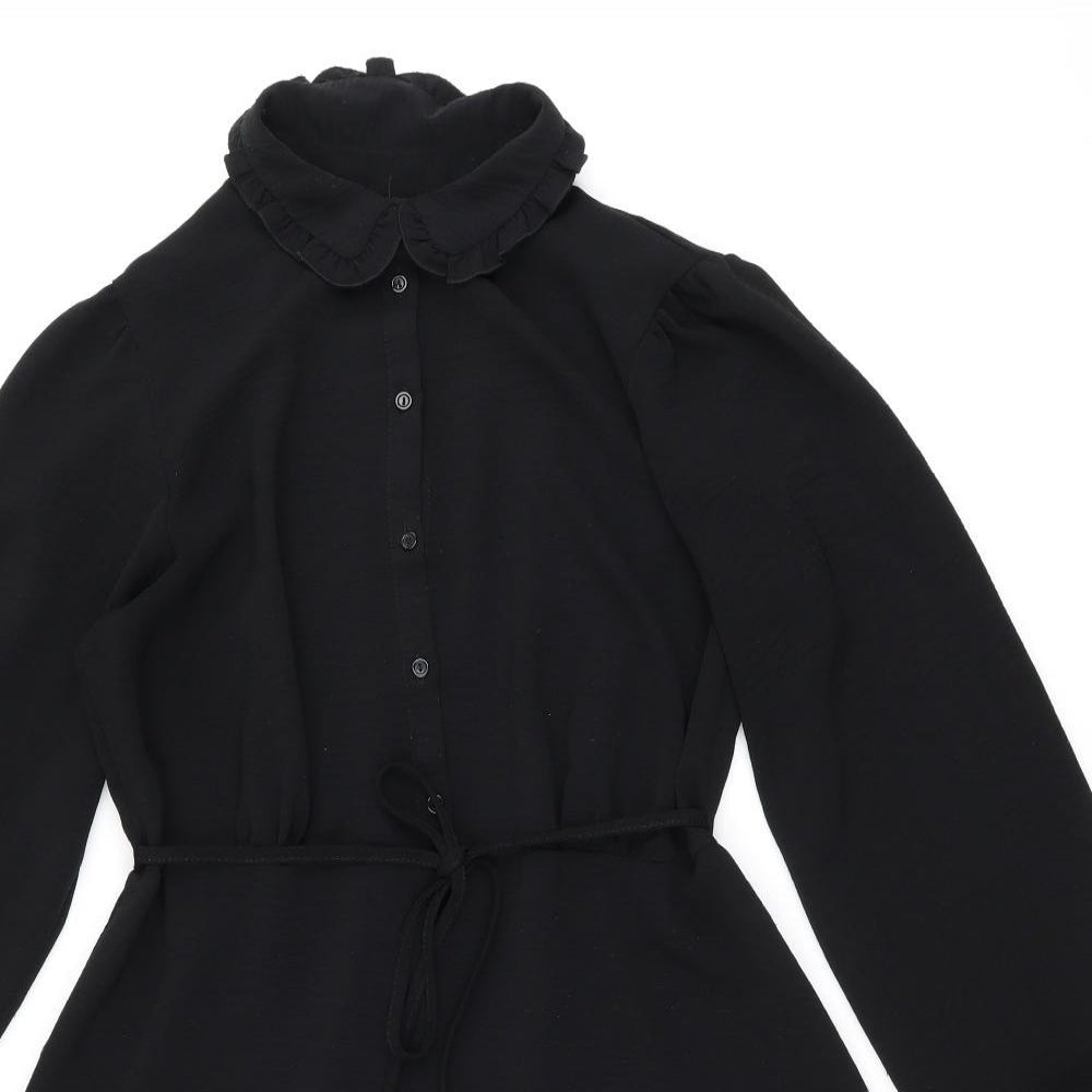 New Look Womens Black Polyester Skater Dress Size 12 Collared Button