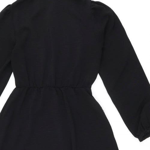 New Look Womens Black Polyester Skater Dress Size 12 Collared Button