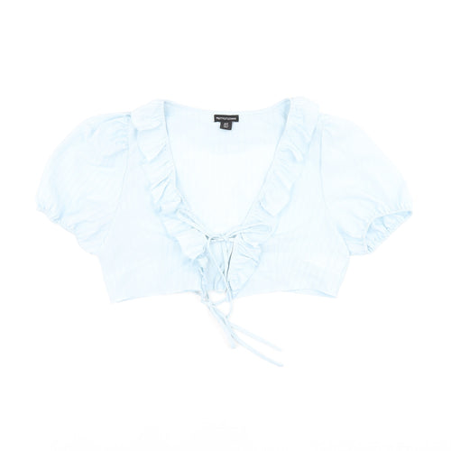 PRETTYLITTLETHING Womens Blue Polyester Cropped Blouse Size 12 V-Neck