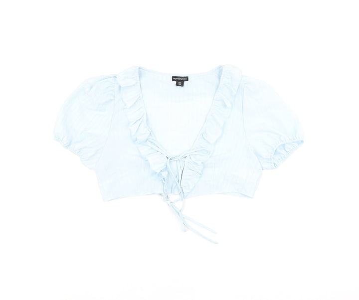 PRETTYLITTLETHING Womens Blue Polyester Cropped Blouse Size 12 V-Neck