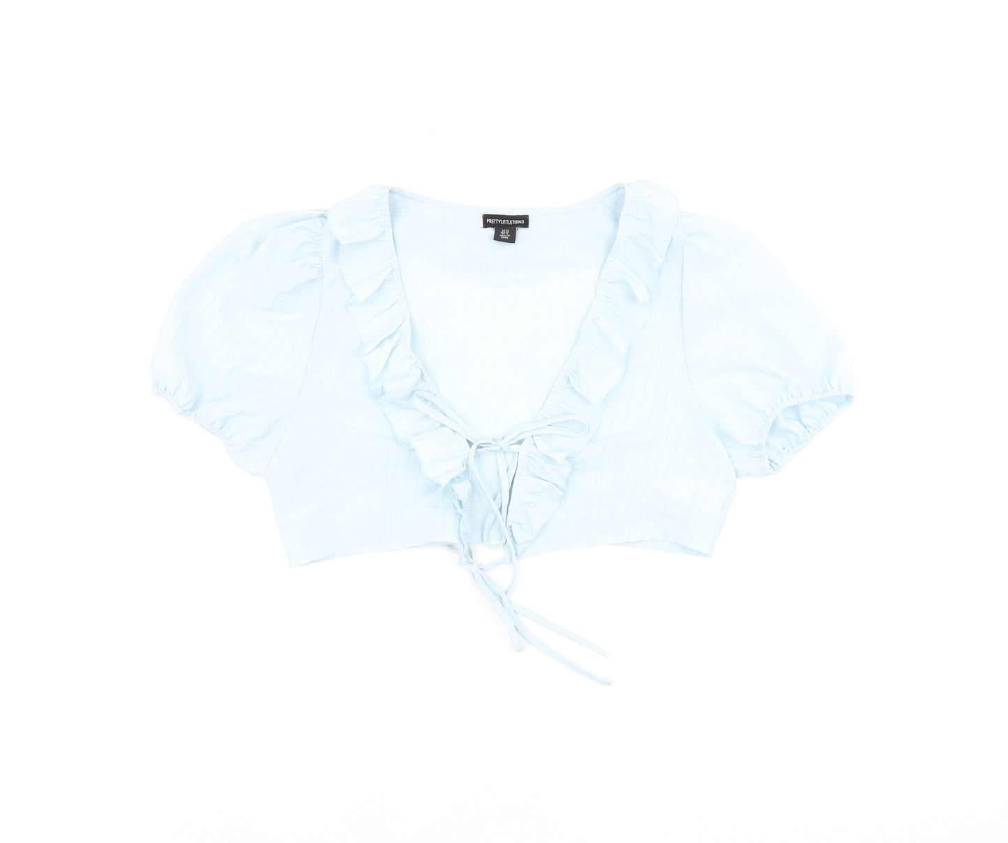 PRETTYLITTLETHING Womens Blue Polyester Cropped Blouse Size 12 V-Neck