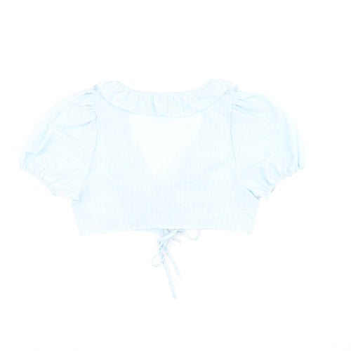 PRETTYLITTLETHING Womens Blue Polyester Cropped Blouse Size 12 V-Neck