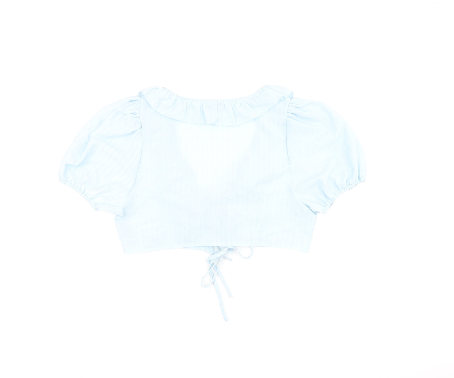 PRETTYLITTLETHING Womens Blue Polyester Cropped Blouse Size 12 V-Neck