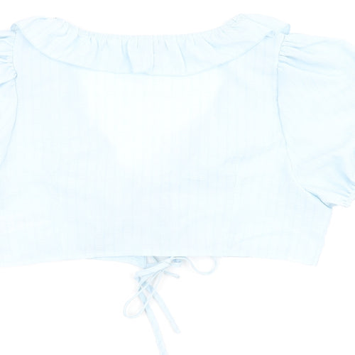 PRETTYLITTLETHING Womens Blue Polyester Cropped Blouse Size 12 V-Neck