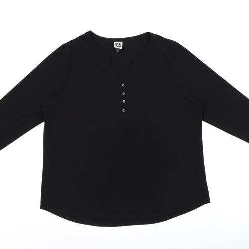 Anne Klein Womens Black Polyester Basic T-Shirt Size XL V-Neck