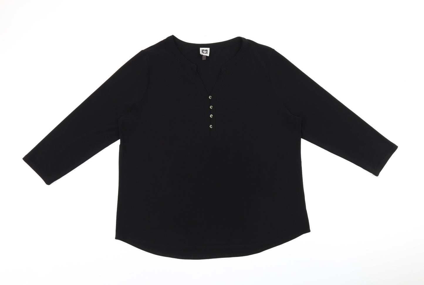 Anne Klein Womens Black Polyester Basic T-Shirt Size XL V-Neck