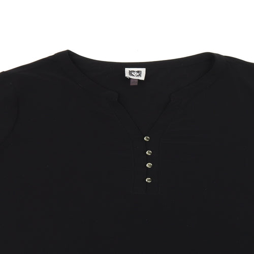 Anne Klein Womens Black Polyester Basic T-Shirt Size XL V-Neck