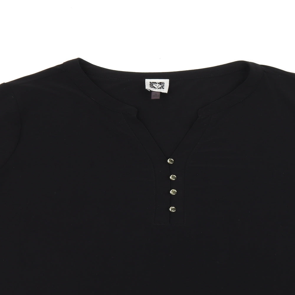 Anne Klein Womens Black Polyester Basic T-Shirt Size XL V-Neck