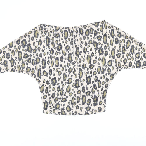 River Island Womens Beige Animal Print Polyester Jersey T-Shirt Size XS Boat Neck - Leopard print
