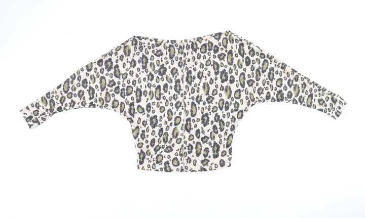 River Island Womens Beige Animal Print Polyester Jersey T-Shirt Size XS Boat Neck - Leopard print