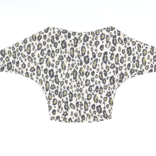 River Island Womens Beige Animal Print Polyester Jersey T-Shirt Size XS Boat Neck - Leopard print
