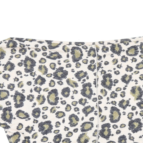 River Island Womens Beige Animal Print Polyester Jersey T-Shirt Size XS Boat Neck - Leopard print