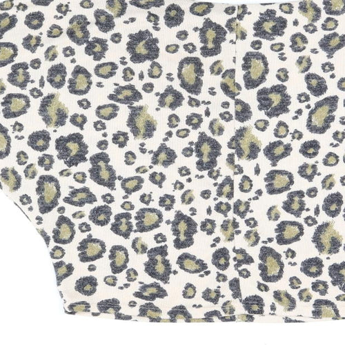River Island Womens Beige Animal Print Polyester Jersey T-Shirt Size XS Boat Neck - Leopard print