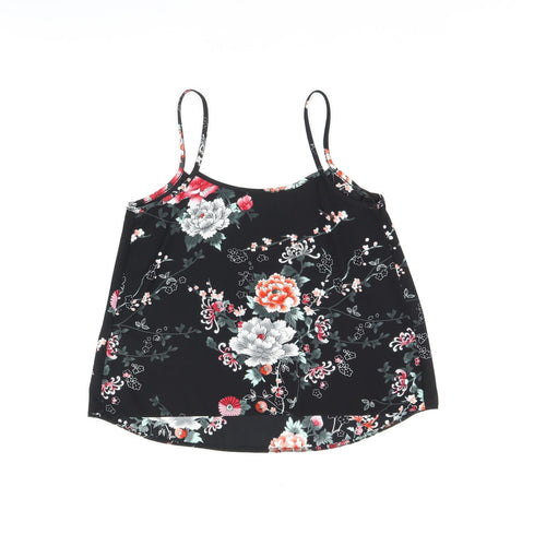 New Look Womens Black Floral Polyester Camisole T-Shirt Size 8 Scoop Neck