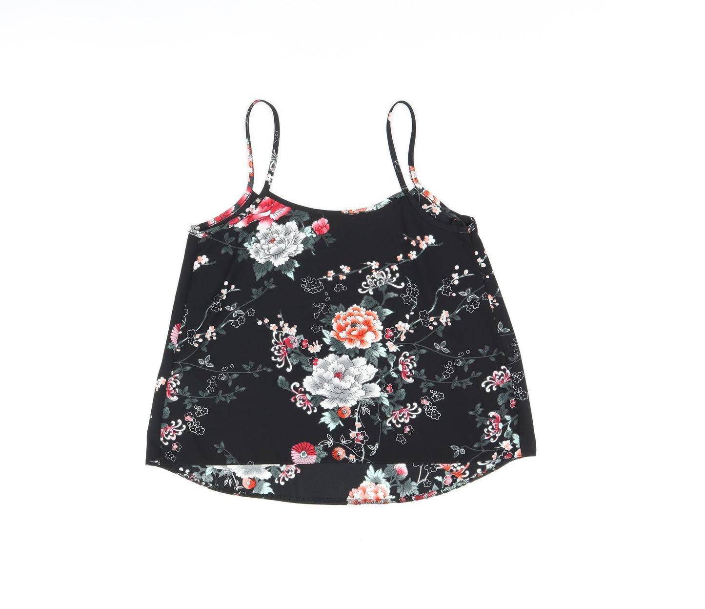 New Look Womens Black Floral Polyester Camisole T-Shirt Size 8 Scoop Neck