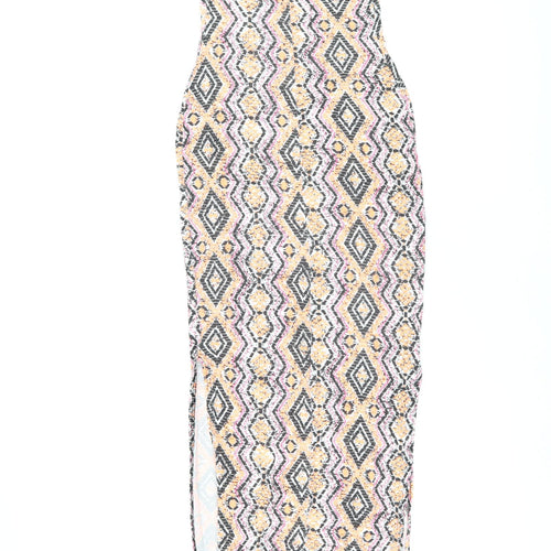 New Look Womens Multicoloured Geometric Viscose Maxi Size 10 Scoop Neck Pullover