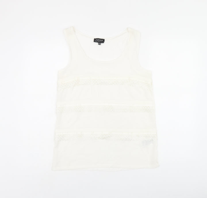 Warehouse Womens White Polyester Basic Tank Size 10 Scoop Neck