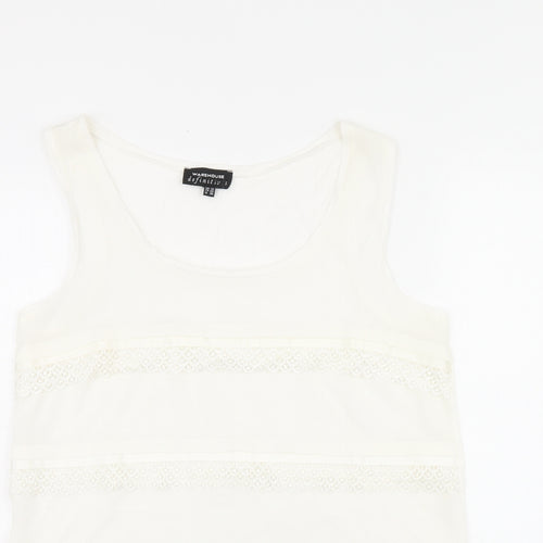 Warehouse Womens White Polyester Basic Tank Size 10 Scoop Neck